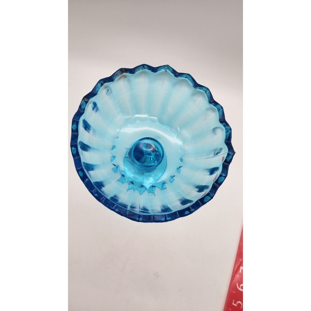 Vintage Indiana Glass Aqua Blue Lotus Shape Compote Candy Dish Art Deco - Picture 6 of 9